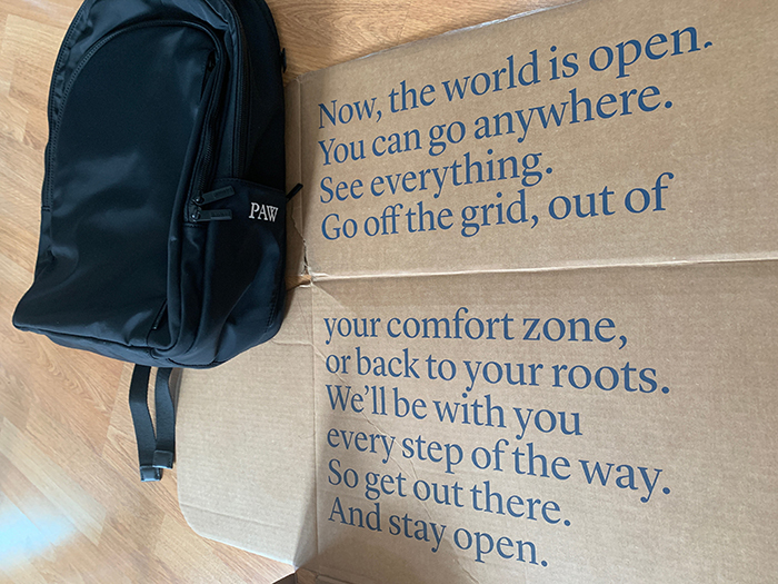 My new Away bag with a thoughtful message